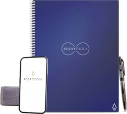 Rocketbook Caderno espiral reutilizável central, tamanho carta 21 x 28, azul marinho - páginas forradas, conectadas a aplicativos, apagável, capa durável, ideal para escola, trabalho e projetos