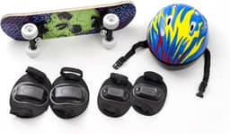 Skate Infantil + Acessórios Segurança E Proteção Com 5 Itens Caveira Verde