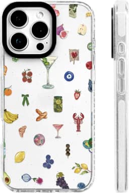 Capa para iPhone 16 Pro [proteção contra quedas de grau militar/proteção de TPU macio divertido/proteção de câmera/para mulheres e meninas] - colagem gastronômica colorida pintada à mão