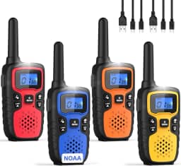 Wishouse Walkie Talkies para adultos de longo alcance, recarregável, pacote com 4, rádios bidirecionais, acessórios de caminhada, equipamento de acampamento, presente de aniversário para crianças