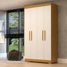 Guarda-roupa Solteiro 109,80cm 4 Portas 100% Mdf Papoulas Espresso Móveis Cinamomo/Off White