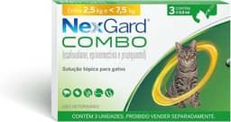 Nexgard COMBO Antipulgas e Sarna e Vermífugo para Gatos de 2,5kg a 7,5 kg - 3 aplicadores