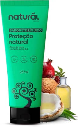 NATURAL Sabonete Líquido com Óleo de Coco e Extrato de Romã - Hidratação Profunda e Intensa - Todos os Tipos de Pele - Vegano - 237ml