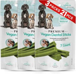 ReThink Pet Bastões dentários veganos para cães – Mastigáveis naturais à base de plantas, ajudam a limpar os dentes e refrescar o hálito, petiscos dentários para cães de longa duração (3 pacotes, 21