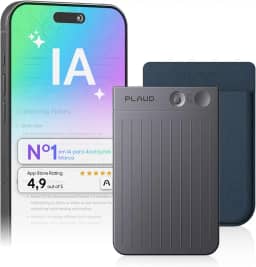 Gravador de voz com IA, gravador de áudio Plaud Note c/capa, controle de aplicativo, transcrição e resumo com tecnologia de IA, suporte a 112 idiomas (Note preta com estojo azul escuro)