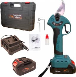 Tesoura de Poda a Bateria sem Fio, 21V, Sinalizador de Carga da Bateria, Carregador e Maleta, Chave L, Óleo Lubrificante e Manual