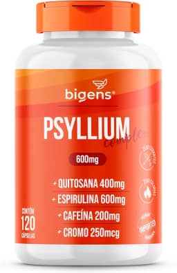 Psyllium Complex Bigens, Fibras + Quitosana + Espirulina + Cafeína Anidra + Cromo, 120 Caps, Bigens