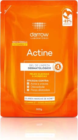 Darrow Actine Gel de Limpeza Dermatológico Facial com Ácido Salicílico, Vitamina C e Lactato de Mentila, Redução de 86% da Acne e -90% Oleosidade Imediatamente, 300g refil