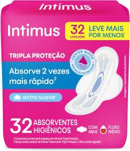 Intimus Absorvente Externo, Tripla Proteção Suave com Abas, 32 unidades