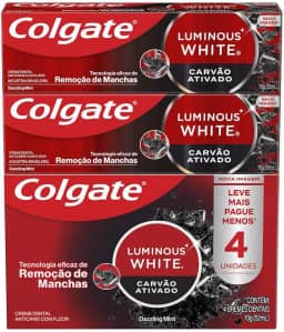 Colgate Creme Dental Clareador Luminous White Carvão Ativado 70g 4 unidades