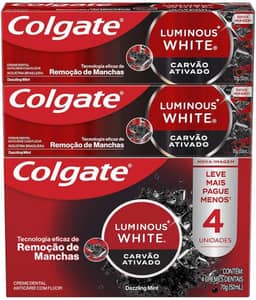 Colgate Creme Dental Clareador Luminous White Carvão Ativado 70g 4 unidades
