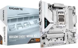GIGABYTE Placa-mãe B850M Eagle WIFI6E ICE AMD AM5, M-ATX, DDR5, 2X M.2, PCIe 5.0, USB-C, USB 3.2 Gen 2, WIFI6E, LAN 2.5GbE, EZ-Latch, Wi-Fi EZ-Plug