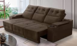 Sofá Retrátil e Reclinável 3 lugares 2,10m com Porta Copos e USB Hannah Suede Marrom Adonai Estofados