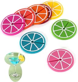 Pingente de bebida de silicone em forma de fatia de limão, marca de taça de vinho capaz de ser repetidamente limpo e usado, conjunto de pingentes coloridos de taças de festa, 8 peças., 1.5 x