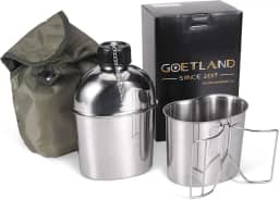 Goetland Kit de cantina militar WWII US de aço inoxidável 1QT com tampa de nylon de 0,5QT Cup G.I., 1.2QT With 0.6QT Butterfly Handle Cup
