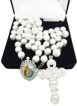 Terço De Noiva Banho Prata Sagrada Família