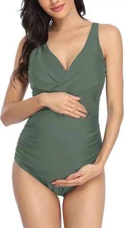 Roupa de banho de uma peça para gestantes, roupa de banho cruzada frontal com alças ajustáveis nos ombros