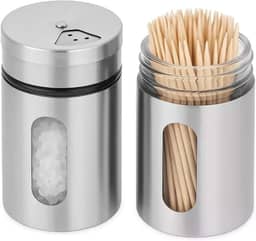 2 Porta Condimentos Inox com Visor de Vidro 100ml – Saleiro Porta Temperos Giratório com Tampa Ajustável – Pote Moderno para Cozinha Organizada