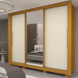 Guarda-roupa Casal 3 Portas 1 Porta Espelhada com Pés Milão Yescasa 100% MDF Naturale/Off White