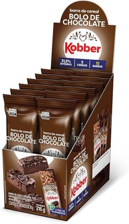 Kobber Barra de Cereal Bolo de Chocolate 18g Cada - Display Com 12 Unidades