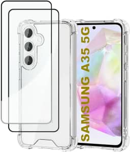 USTIYA Kit Capa Película Protetora de Vidro Temperado para Samsung Galaxy M55 5G Case Acrílico + TPU Rígido Capinha, Protetora de Câmera Cover Anti-Amarelo Traseira