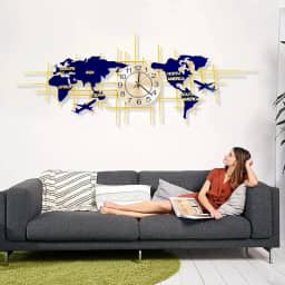 GDSPD Relógios de parede grandes para decoração de sala de estar, relógio de parede moderno de 95 cm, relógio 3D de quartzo silencioso, relógio de parede com mapa do mundo, relógio de parede feito à