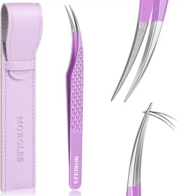 MORGLES Pinças de isolamento, extensões de cílios, pinças de extensão de cílios curvadas para isolamento de volume de cílios com bolsa, roxo