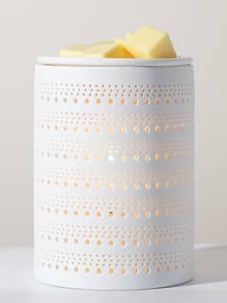 Aquecedor elétrico de cerâmica branca para derretimento de cera [2 lâmpadas incluídas] Cubo de óleo derretido pequenos aquecedores leves fragrância de aromaterapia para queimador de derretimento