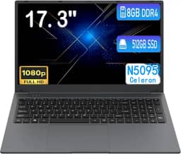 Laptop de 17 polegadas, 8 GB RAM 512 SSD, tela FHD 1920 x 1080 de 17,3 polegadas, Celeron N5095 (até 2,9 GHz), Win 11, WiFi 5, Bluetooth 5.0, USB 3.0, webcam, HDMI, para estudantes e negócios