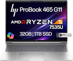 HP Laptop ProBook 465 460 G11 Business Laptop 40.6 cm FHD+ Display, AMD Ryzen 5 7535U, 32GB DDR5 RAM, 1TB NVMe, Wi-Fi 6E, RJ-45, webcam, teclado retroiluminado, Win 11 Pro - Pike Silver Plastic
