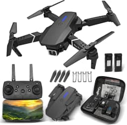 Drone E88 Profissional Dobrável com Câmera Dupla 4K HD com Fluxo óptico FPV Bateria 1800mAh 80-100 Metros LED Navegação Maleta Inclusa para Iniciantes