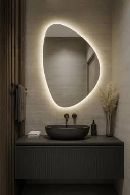 Espelho LED Irregular Decorativo, 58x43 cm, Iluminação Embutida, Design Premium (1, Suporte na Vertical)