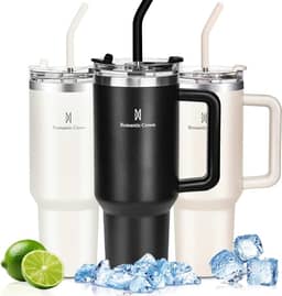 Vipelf Copo Térmico com Canudo 1,2L, Tampa e Alça, Garrafa Termica de Cerveja Caneca Termica com Canudo para Cafe Chá Fitness, Viagem Vácuo Dupla Camada