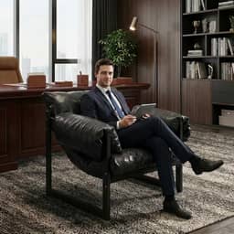 Poltrona do Presidente ampla de couro moderna para sala de estar, cadeira grande capacidade para pessoas altas, Poltrona confortável com base de madeira