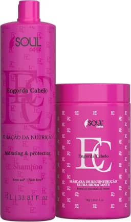 Kit Reconstrução Profissional Engorda Cabelo - Shampoo e Máscara Cronograma Capilar | Soul Care Profissional (1l)