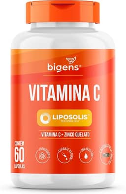 Vitamina C + Zinco Quelato LipoSolis® (Lipossomal, Alta Absorção), Formulado com TCM, 60 Caps, Bigens