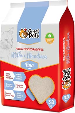 Areia Biodegradável Milho E Mandioca Fina Great Pets 3,8kg