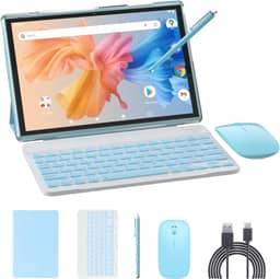 NOVOJOY Tablet 2 em 1, tablet Android 14 de 10 polegadas, tablets com teclado, mouse, capa, caneta, 64 GB de ROM + 8 GB de RAM, câmera dupla de 2 MP + 8 MP, processador Quad Core, bateria de 6000 mAh