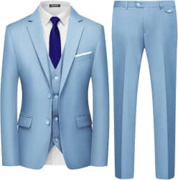 WULFUL Terno Masculino Slim Fit de 3 Peças, Azul Claro, M