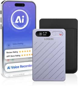 LOBKIN Gravador de Voz com IA, Gravador de Voz Digital de 64 GB com Estojo, Controle por Aplicativo, Transcrição e Resumo com IA, Suporta 152 Idiomas para Conferências, Chamadas e Trabalho