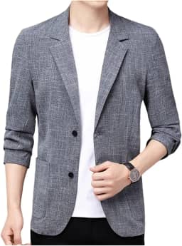 Blazer masculino casual slim fit botão lapela entalhada terno formal respirável macio manga 3/4 negócios