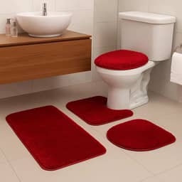 Jogo De Tapete Para Banheiro 3 Peças Antiderrapante Algodão (Vermelho)