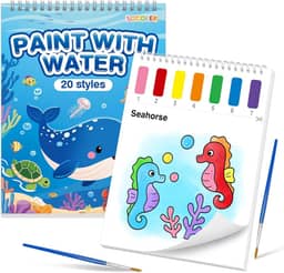 SOCOLER Livros de colorir com água para crianças, com tema do mundo do mar, papéis de pintura em aquarela sem bagunça para crianças, kit de pintura de tinta de aquarela, presente artístico para