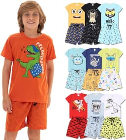 Kit Sortido 8 Peças de Pijama Infantil Menino - 4 Conjuntos Pijama Curto Masculino Verão Bebê Confortável