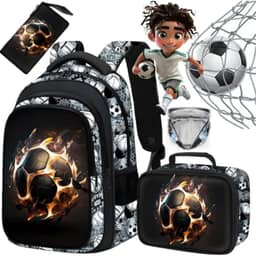 NOVEVE Mochila Escolar Infantil Reforçada Impermeavel Bolsa Menino 3D Futebol