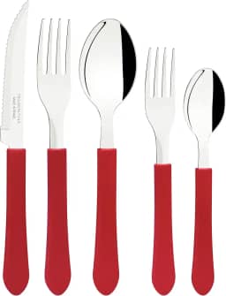 Faqueiro Tramontina Leme com Lâminas em Aço Inox e Cabos de Polipropileno Vermelho 20 Peças