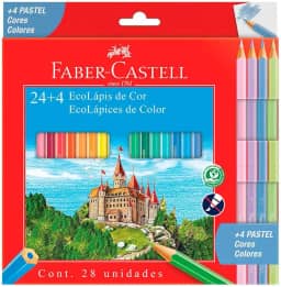 Ecolapis de cor, Faber-Castell, 120124+4P, Com + 4 pastel, estojo com 24 cores, Multicor