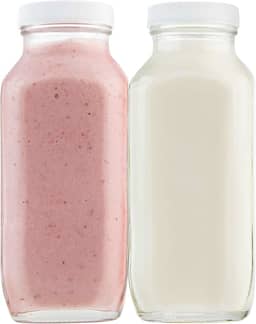 kitchentoolz Garrafas de vidro quadradas de 473 ml com tampas herméticas de plástico - Reutilizáveis para leite, iogurte, vitaminas, kefir, kombucha e água - Pacote com 2