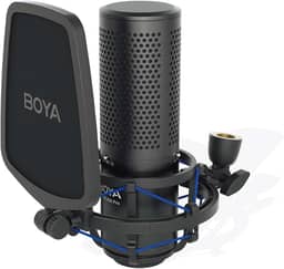 BOYA Microfone condensador de estúdio de diafragma grande XLR, 48 V Phantom Power Vocal Microfone de Gravação para Podcast de Cantar, Projeto Home Audio YouTube Facebook Streaming (BY-M1000 Pro)