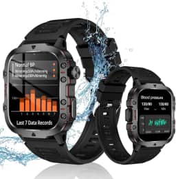 Smartwatch militar masculino Relógio Inteligente à prova d'água 3ATM robusto de 1,96 pol. com Faz e Recebe Ligações, Modos Esportivos e Recebimento de Notificações‎(2 tiras)